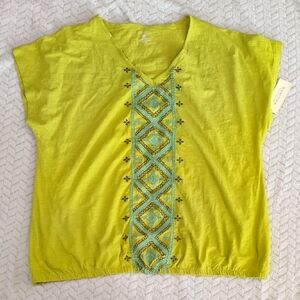 Anthropologie Chartreuse Embroidered Tee